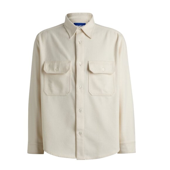 NEW  HUGO by Hugo Boss Men's Oversized-fit shirt in brushed flannel - White SZ L - Picture 6 of 6